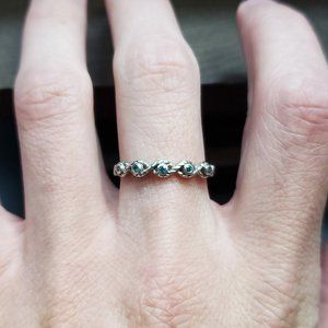 Size 9 Sterling Silver Five Genuine Small Blue Diamonds Ring